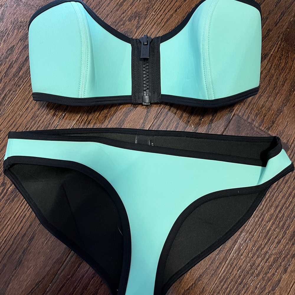 Triangl Neoprene teal bikini with zipper top